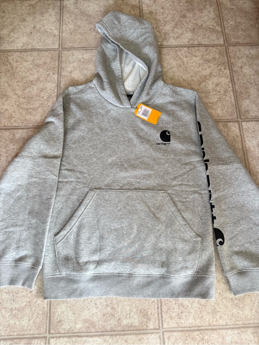 Carhartt Heather Gray Pullover Hoodie with Sleeve Logo